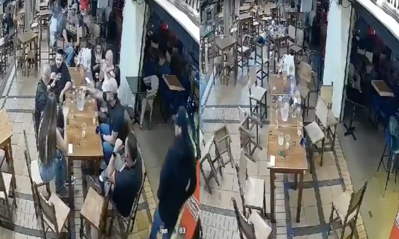 Frequentadores de bar frustram assalto com cadeira; assista ao vídeo